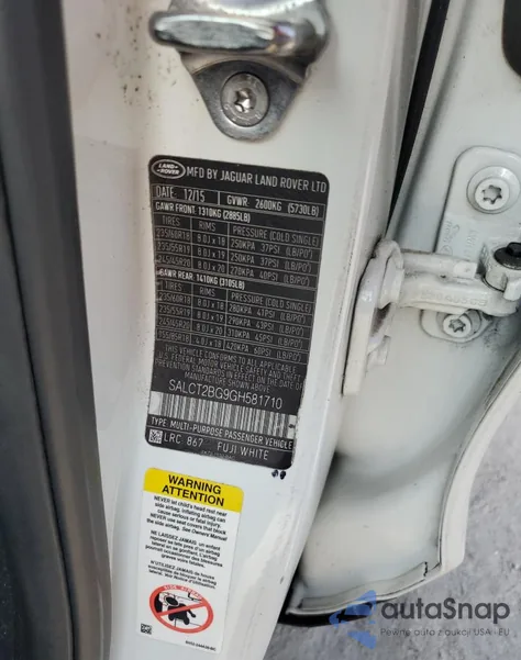 2016 Land Rover Discovery Sport Hse Luxury z USA, uszkodzony, nr VIN SALCT2BG9GH581710